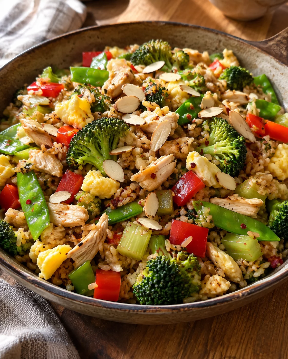 rotisserie chicken almond stir fry