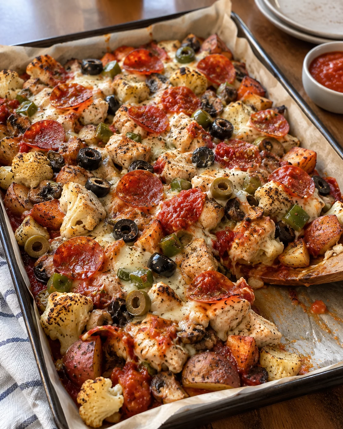 meat and veggie sheet pan pizza