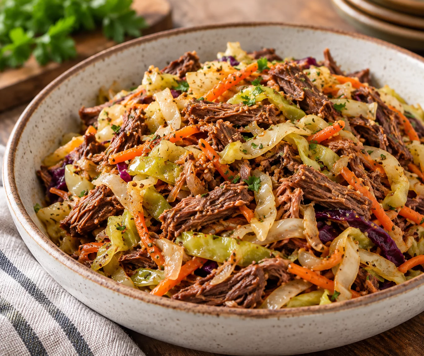 shredded beef with cabbage