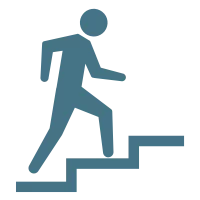 person walking up stairs